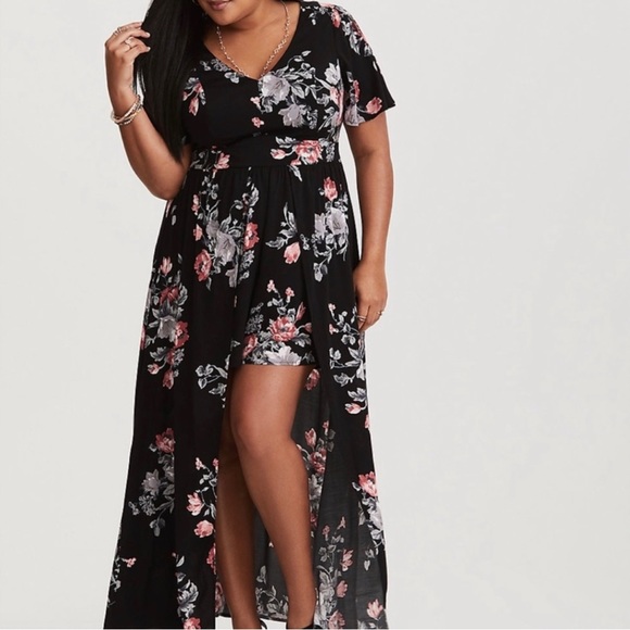 torrid Dresses & Skirts - Torrid Size 16 Black Floral Romper With Maxi Overlay